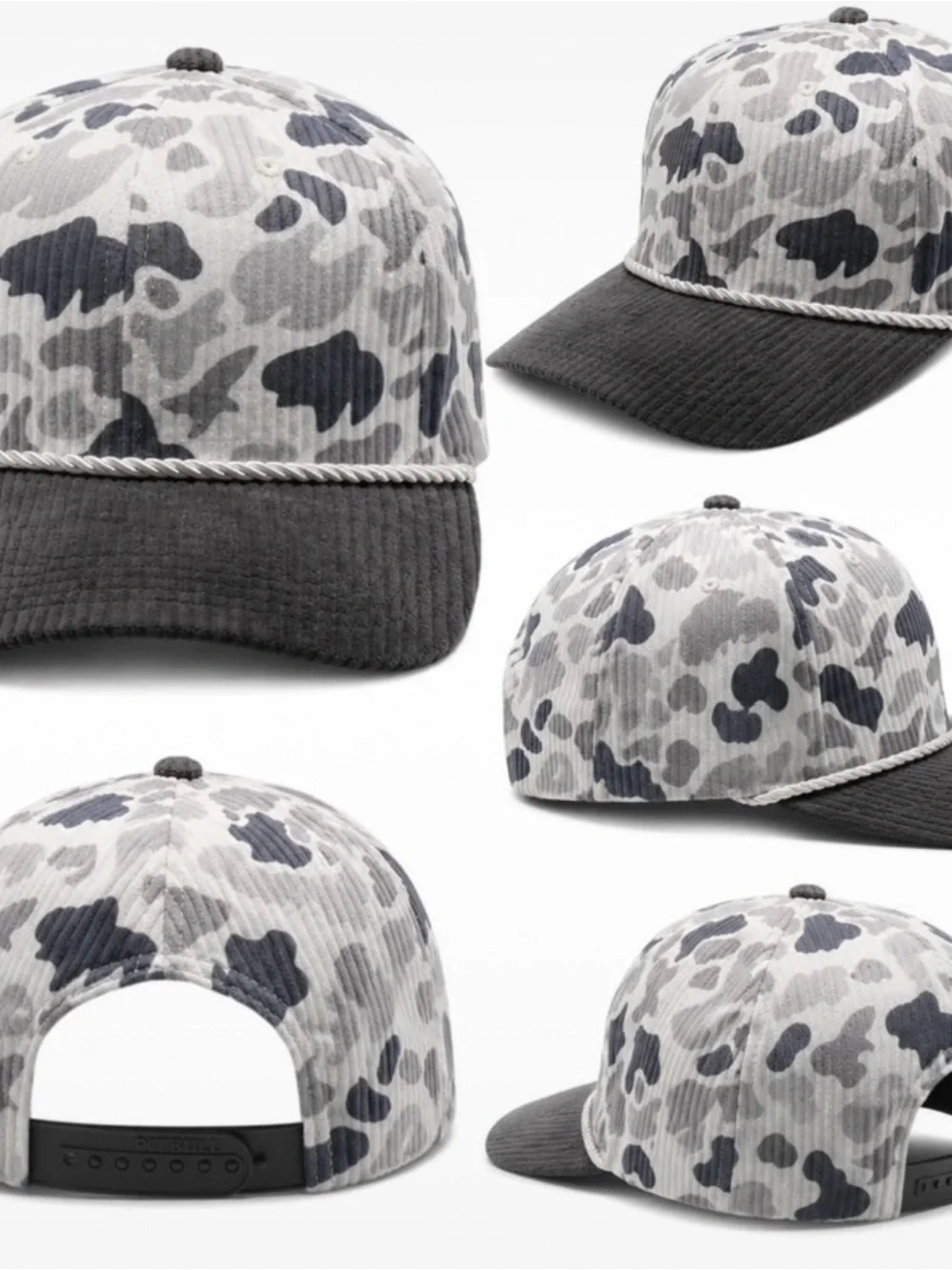 Gray and White Camo Rope-Trim Snapback Hat
